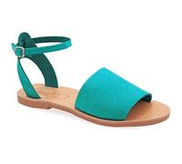 Emmanuela Sandalias de estilo griego antiguo, hechas a mano de piel de calidad con puntera abierta, sandalias planas con hebilla ajustable, zapatos de verano para mujer, Turquesa, 36 EU