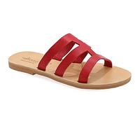 Emmanuela Sandalias de estilo griego, hechas a mano de piel con puntera abierta, zapatos de verano de calidad deslizantes para mujer, sandalias con correa cruzada, Coral/Lluvia Tropical, 40 EU