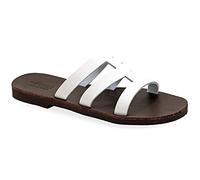 Emmanuela Sandalias de estilo griego, hechas a mano de piel con puntera abierta, zapatos de verano de calidad deslizantes para mujer, sandalias deslizantes con correa cruzada, Blanco 2, 37 EU