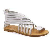 Emmanuela Sandalias de gladiador de piel griega con ejes de cremallera, zapatos de verano hechos a mano, sandalias planas estilo boho chic