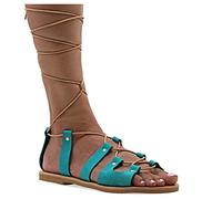 Emmanuela Sandalias de gladiador griegas antiguas, sandalias planas de cuero hechas a mano con puntera abierta y cordones, zapatos de verano para atar mujeres, Turquesa, 36