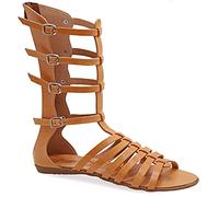 Emmanuela Sandalias de gladiador hechas a mano de cuero de la antigua Emmanuela griega, sandalias de becerro con cremallera en el vástago, sillas planas de verano para mujer, Beige, 42