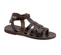 Emmanuela - Sandalias de pescador de cuero griego para hombre, calidad hecha a mano con correa ajtable de hebilla, zapatos de verano para hombre, Marrón, 40 EU