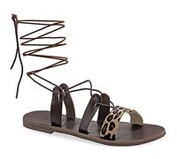Emmanuela Sandalias de piel de becerro estilo griego antiguo, sandalias de gladiador hechas a mano, zapatos de verano con tiras de calidad, sandalias estilo bohemio chic con cordones, Leopard, 37 EU