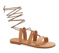 Emmanuela Sandalias de piel de becerro estilo griego antiguo, sandalias de gladiador hechas a mano, zapatos de verano con tiras de calidad, sandalias estilo bohemio chic con cordones, Beige, 37 EU
