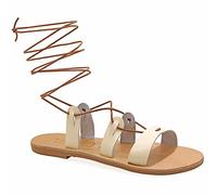 Emmanuela Sandalias de piel de becerro estilo griego antiguo, sandalias de gladiador hechas a mano, zapatos de verano con tiras de calidad, sandalias estilo bohemio chic con cordones, Blanco, 39 EU