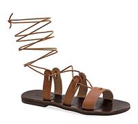 Emmanuela Sandalias de piel de becerro estilo griego antiguo, sandalias de gladiador hechas a mano, zapatos de verano con tiras de calidad, sandalias con cordones, Marrón claro, 37 EU