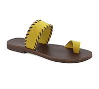 Emmanuela - Sandalias de piel griega bordadas con anillo para el dedo del pie, zapatos de verano de calidad hechas a mano, deslizadores de punta abierta, sandalias deslizantes, Amarillo marrón, 36 EU