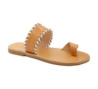 Emmanuela - Sandalias de piel griega bordadas con anillo para el dedo del pie, zapatos de verano de calidad hechas a mano, deslizadores de punta abierta, sandalias boho chic, sandalias deslizantes