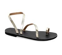 Emmanuela Sandalias de piel griega con anillo para el dedo, zapatos de verano hechos a mano, sandalias de tirantes, sandalias planas bohemias chic, plateadas, oro rosa, estampado animal, Oro, 40 EU