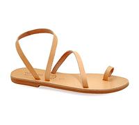 Emmanuela Sandalias de piel griega con anillo para el dedo, zapatos de verano hechos a mano, sandalias de tirantes, sandalias planas bohemias chic, plateadas, oro rosa, estampado animal, Beige, 38 EU