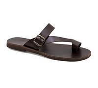 Emmanuela - Sandalias de piel griega con puntera de anillo para hombre, de calidad, hechas a mano, con correa de hebilla ajtable, para hombre, Marrón, 46 EU