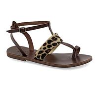 Emmanuela - Sandalias de piel griega, hechas a mano, correa ajustable con hebilla, zapatos de verano, sandalias bohemias y chic, piel de leopardo de poni, estampado animal, Multicolor 2, 36 EU