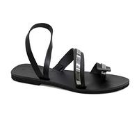 Emmanuela - Sandalias de piel griegas hechas a mano con anillo para el dedo del pie, zapatos de verano para mujer, sandalias planas con tira al tobillo, mulas de oro rosa y plata, Multicolor 2, 41 EU