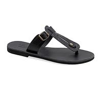 Emmanuela - Sandalias de piel griegas hechas a mano con correa de hebilla ajustable, zapatos planos de verano para mujer, deslizadores de punta abierta. piel de pony, Multicolor 3, 38 EU