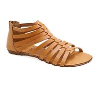 Emmanuela Sandalias de tacón alto en estilo griego antiguo, sandalias de gladiador de piel, sandalias con puntera abierta y cremallera en la parte trasera del empeine, Beige, 38