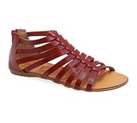 Emmanuela Sandalias de tacón alto en estilo griego antiguo, sandalias de gladiador de piel, sandalias con puntera abierta y cremallera en la parte trasera del empeine, Rojo, 41