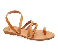 Emmanuela Sandalias en estilo griego antiguo, sandalias planas de cuero hechas a mano con anilla, zapatos de verano con cortes de pasaje para mujer, Beige, 38
