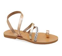 Emmanuela Sandalias en estilo griego antiguo, sandalias planas de cuero hechas a mano con anilla, zapatos de verano con cortes de pasaje para mujer, Multicolor, 41