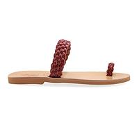 Emmanuela Sandalias estilo griego antiguo, hechas a mano de cuero trenzado con anillo de dedo del pie, sandalias planas de calidad, zapatos de verano para mujer, sandalias boho chic, Rojo, 36 EU