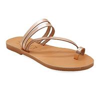 Emmanuela Sandalias estilo griego con anillo de dedo del pie, sandalias planas de cuero hechas a mano de calidad, sandalias de verano para mujer, sandalias boho chic deslizantes, Rose gold, 39 EU