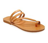 Emmanuela Sandalias estilo griego con anillo de dedo del pie, sandalias planas de cuero hechas a mano de calidad, sandalias de verano para mujer, sandalias boho chic deslizantes, Beige, 36 EU