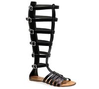 Emmanuela Sandalias Gladiador de Piel Hechas a Mano en Piel, Hasta la Rodilla con Cremallera en la Parte Superior, Zapatos Planos de Verano con Tirantes para Mujer