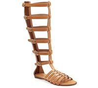 Emmanuela Sandalias Gladiador de Piel Hechas a Mano en Piel, Hasta la Rodilla con Cremallera en la Parte Superior, Zapatos Planos de Verano con Tirantes para Mujer, Beige, 39