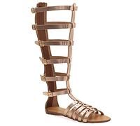 Emmanuela Sandalias Gladiador de Piel Hechas a Mano en Piel, Hasta la Rodilla con Cremallera en la Parte Superior, Zapatos Planos de Verano con Tirantes para Mujer, Bronce, 41