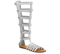 Emmanuela Sandalias Gladiador de Piel Hechas a Mano en Piel, Hasta la Rodilla con Cremallera en la Parte Superior, Zapatos Planos de Verano con Tirantes para Mujer, Blanco, 37