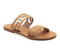 Emmanuela - Sandalias planas de cuero griegas antiguas hechas a mano con Meanders, zapatos de verano con tiras para mujer, deslizadores de punta abierta, estilo boho chic, Beige, 36 EU