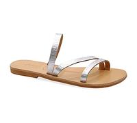 Emmanuela - Sandalias planas de cuero griegas antiguas hechas a mano con Meanders, zapatos de verano con tiras para mujer, deslizadores de punta abierta, estilo boho chic, Plateado, 40 EU