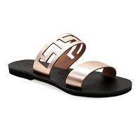 Emmanuela - Sandalias planas de cuero griegas antiguas hechas a mano con Meanders, zapatos de verano con tiras para mujer, deslizadores de punta abierta, estilo boho chic, Oro rosa, 41 EU