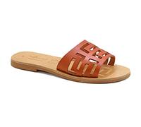 Emmanuela - Sandalias planas de cuero griegas antiguas hechas a mano, sandalias sencillas de calidad, deslizables de calidad en verano para mujer, Coral/Lluvia Tropical, 36 EU