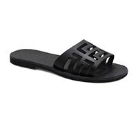 Emmanuela - Sandalias planas de cuero griegas antiguas hechas a mano, sandalias sencillas de calidad, deslizables de calidad en verano para mujer, deslizadores de punta abierta, Negro, 37 EU