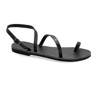 Emmanuela - Sandalias planas de cuero griegas antiguas hechas a mano, zapatos de verano de calidad para mujer con correa de hebilla ajustable, sandalias de tira para el dedo del pie, Negro, 38 EU