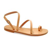 Emmanuela - Sandalias planas de cuero griegas antiguas hechas a mano, zapatos de verano de calidad para mujer con correa de hebilla ajustable, sandalias de tira para el dedo del pie, Beige, 37 EU