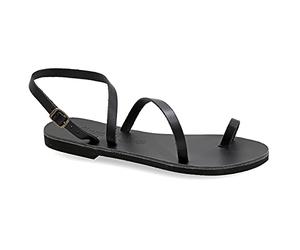 Emmanuela - Sandalias planas de cuero griegas antiguas hechas a mano, zapatos de verano de calidad para mujer con correa de hebilla ajustable, sandalias de tira para el dedo del pie, Negro, 38 EU