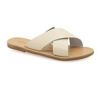 Emmanuela - Sandalias planas de cuero griegas hechas a mano, calidad deslizante, correa en X, zapatos de verano para mujer, puntera abierta, deslizadores cruzados con tirantes, Blancuzco, 36 EU