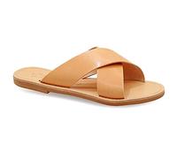 Emmanuela - Sandalias planas de cuero griegas hechas a mano, calidad deslizante, correa en X, zapatos de verano para mujer, puntera abierta, deslizadores cruzados con tirantes, Boho Chic, Beige, 37 EU