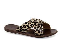 Emmanuela - Sandalias planas de cuero griegas hechas a mano, calidad deslizante, correa en X, zapatos de verano para mujer, puntera abierta, deslizadores cruzados con tirantes, Leopard, 36 EU