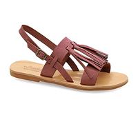 Emmanuela - Sandalias planas de cuero griegas hechas a mano con borlas, zapatos de verano de calidad para mujer con correa de hebilla ajustable, sandalias de punta abierta, Morado, 40 EU