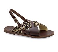 Emmanuela - Sandalias planas de cuero griegas hechas a mano con correa de hebilla ajustable, correa de tobillo de calidad para mujer, sandalias boho chic con puntera abierta, Multicolor 1, 36 EU