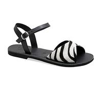 Emmanuela - Sandalias planas de cuero griegas hechas a mano con correa de hebilla ajustable, correa de tobillo de calidad para mujer con puntera abierta, piel de cocodrilo, Multicolor 2, 38 EU