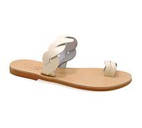 Emmanuela - Sandalias planas de cuero griegas hechas a mano con correa trenzada, zapatos de verano de calidad para mujer, deslizadores de anillo para los dedos, estilo boho chic, Blancuzco, 36 EU