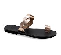 Emmanuela - Sandalias planas de cuero griegas hechas a mano con correa trenzada, zapatos de verano de calidad para mujer, deslizadores de anillo para los dedos, estilo boho chic, Rose gold, 39 EU