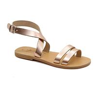 Emmanuela Sandalias planas de cuero griegas hechas a mano, sandalias de calidad con correa al tobillo con hebilla ajustable, sandalias de verano con puntera abierta, Rose gold, 38 EU