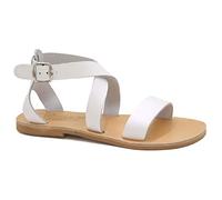 Emmanuela Sandalias planas de cuero griegas hechas a mano, sandalias de calidad con correa al tobillo con hebilla ajustable, sandalias de verano con puntera abierta, sandalias boho chic, Blanco, 37 EU