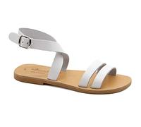 Emmanuela Sandalias planas de cuero griegas hechas a mano, sandalias de calidad con correa al tobillo con hebilla ajustable, sandalias de verano con puntera abierta, sandalias boho chic, Blanco, 36 EU