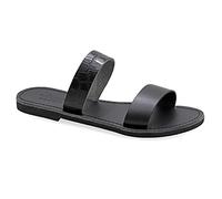 Emmanuela Sandalias planas de cuero griegas hechas a mano, zapatos de verano de calidad para mujer, estampado animal con textura de piel de cocodrilo, 36 EU